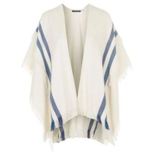 Topshop blue and white fringed cape